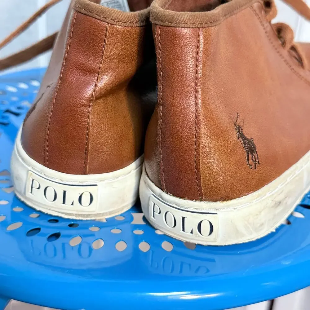 Polo Ralph Lauren Boys US 3 Brown Leather Chukka Sneakers Lace Up Casual Shoes